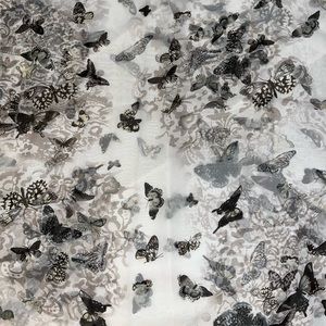 Multipurpose silky gray butterfly scarf, tie headband, or purse accessory